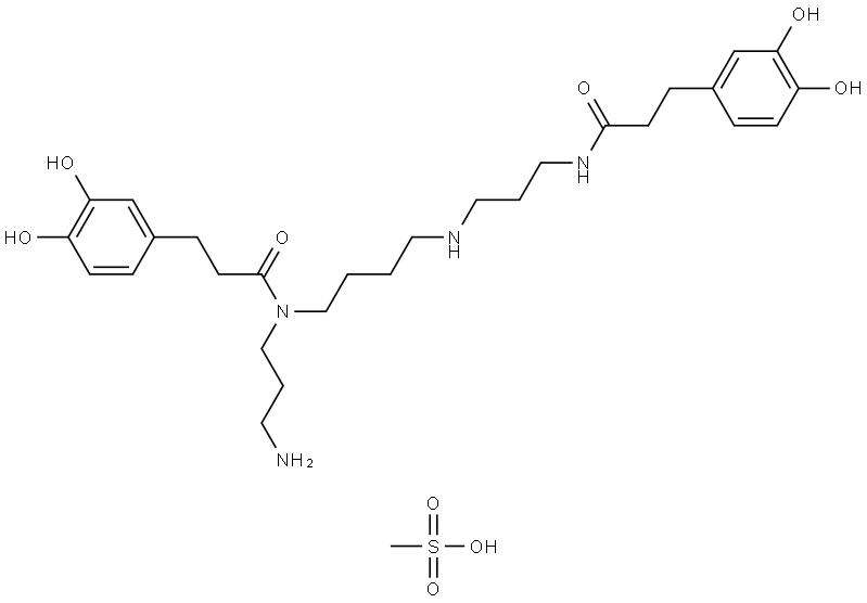 Benzenepropanamide, N-(3-aminopropyl)-N-[4-[[3-[[3-(3,4-dihydroxyphenyl)-1-oxopropyl]amino]propyl]amino]butyl]-3,4-dihydroxy-, methanesulfonate (1:1) Structure