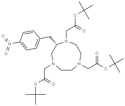 1H-1,4,7-Triazonine-1,4,7-triacetic acid, hexahydro-2-[(4-nitrophenyl)methyl]-, tris(1,1-dimethylethyl) ester, (S)- Struktur