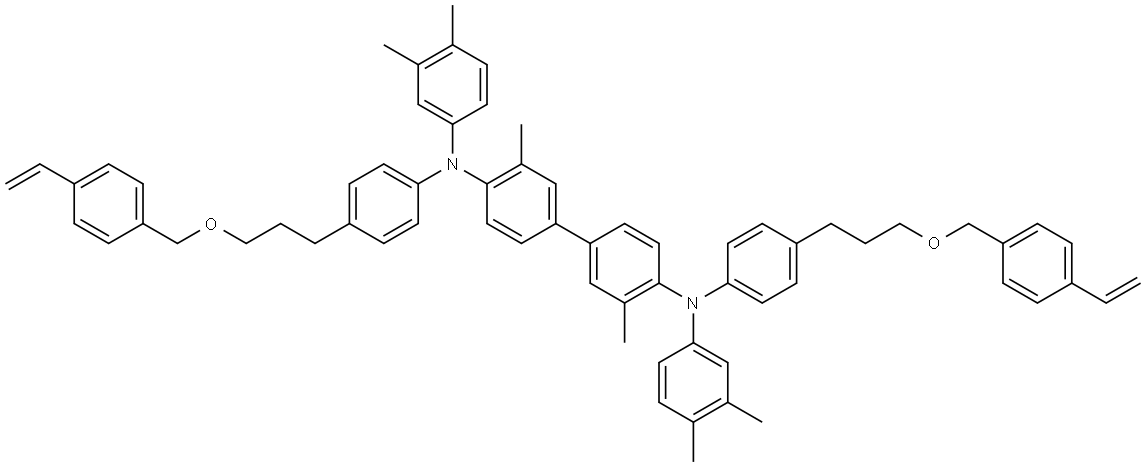 N4,N4′-双(3,4-二甲基苯基)-N4,N4′-双[4-[3-[(4-乙烯基苯基)甲氧基]丙基]苯基]-3,3′-二甲基-[1,1′-联苯]-4,4′-二胺,1425828-09-6,结构式