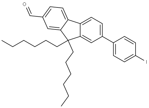 9H-Fluorene-2-carboxaldehyde, 9,9-dihexyl-7-(4-iodophenyl)-,1443645-32-6,结构式