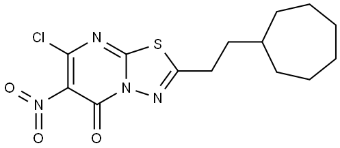 7-chloro-2-(2-cycloheptylethyl)-6-nitro-5H-[1,3,4]thiadiazolo[3,2-a]pyrimidin-5-one Struktur