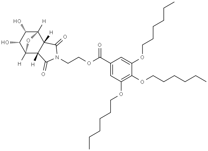 2-((3AR,4R,5S,6R,7S,7AS)-5,6-二羟基-1,3-二氧代六氢-1H-4,7-环氧异吲哚-2(3H)-基)乙基 3,4,5-三(己氧基)苯甲酸酯, 1498298-06-8, 结构式