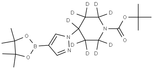 tert-butyl 4-(4-(4,4,5,5-tetramethyl-1,3,2-dioxaborolan-2-yl)-1H-pyrazol-1-yl)piperidine-1-carboxylate-2,2,3,3,4,5,5,6,6-d9 Struktur
