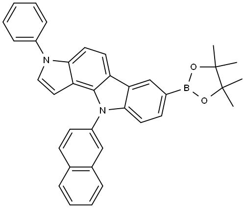 Pyrrolo[3,2-a]carbazole, 3,10-dihydro-10-(2-naphthalenyl)-3-phenyl-7-(4,4,5,5-tetramethyl-1,3,2-dioxaborolan-2-yl)- 结构式