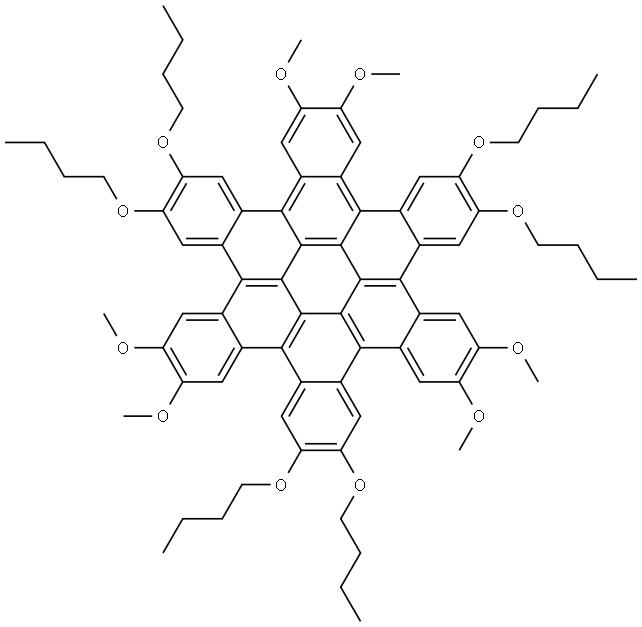 2,3,10,11,18,19-hexabutoxy-6,7,14,15,22,23-hexamethoxytrinaphtho[1,2,3,4-fgh:1',2',3',4'-pqr:1'',2'',3'',4''-za1b1]trinaphthylene,1569689-36-6,结构式