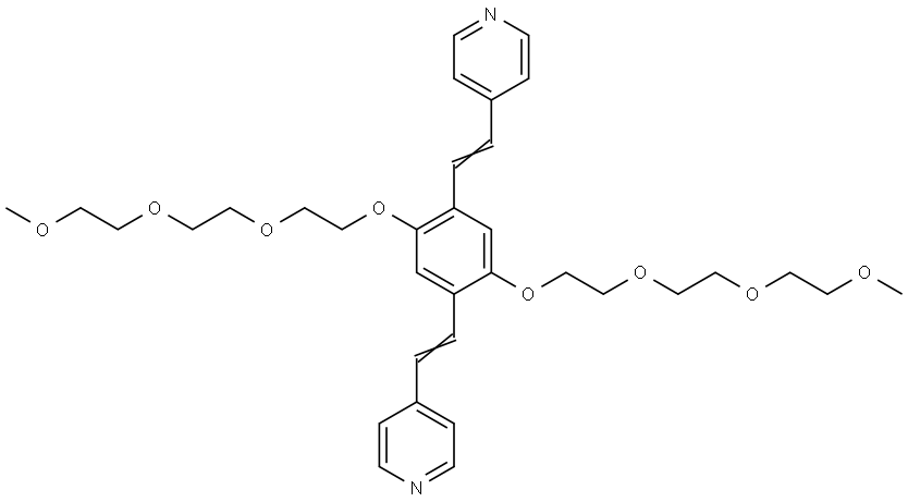 4,4'-((2,5-bis(2-(2-(2-methoxyethoxy)ethoxy)ethoxy)-1,4-phenylene)bis(ethene-2,1-diyl))dipyridine 结构式