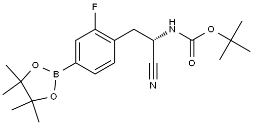 tert-butyl (S)-(1-cyano-2-(2-fluoro-4-(4,4,5,5-tetramethyl-1,3,2-dioxaborolan-2-yl)phenyl)ethyl)carbamate 结构式