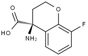 (S)-4-Amino-8-fluoro-3,4-dihydro-2H-1-benzopyran-4-carboxylic acid 化学構造式