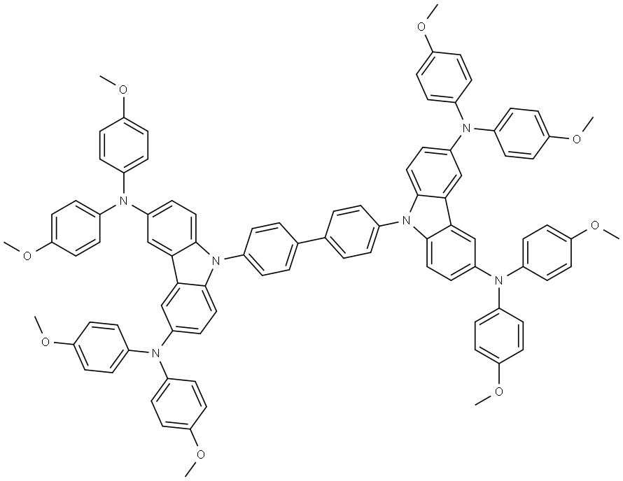 9,9'-([1,1'-联苯基]-4,4'-二基)双(N3,N3,N6,N6四(4-甲氧基苯基)-9H-咔唑-3,6-二胺),1630723-99-7,结构式