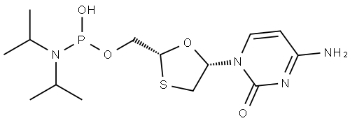 ((2R,5S)-5-(4-氨基-2-氧代嘧啶-1(2H)-基)-1,3-氧杂硫杂环戊烷-2-基)甲基 氢 二异丙基膦酰基RAMI二TE 结构式