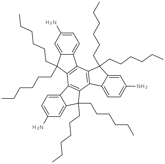 5,5,10,10,15,15-hexahexyl-10,15-dihydro-5H-diindeno[1,2-a:1',2'-c]fluorene-2,7,12-triamine 结构式