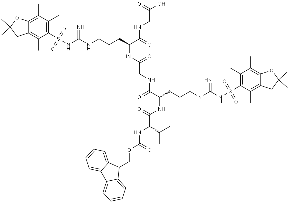 全保护多肽FMOC-V{ARG(PBF)}G{ARG(PBF)}G 结构式