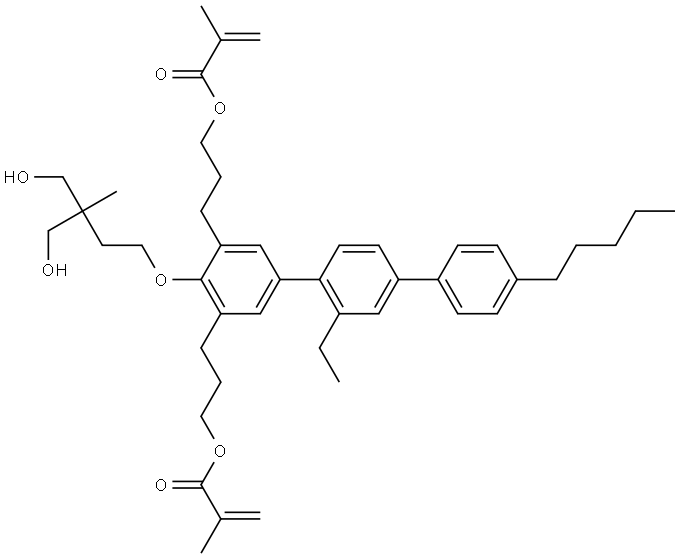 (2'-ethyl-4-(4-hydroxy-3-(hydroxymethyl)-3-methylbutoxy)-4''-pentyl-[1,1':4',1''-terphenyl]-3,5-diyl)bis(propane-3,1-diyl) bis(2-methylacrylate) 结构式