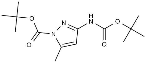 3-(tert-butoxycarbonyl)amino-1-(tert-butoxycarbonyl)-5-methyl-1H-pyrazole 化学構造式