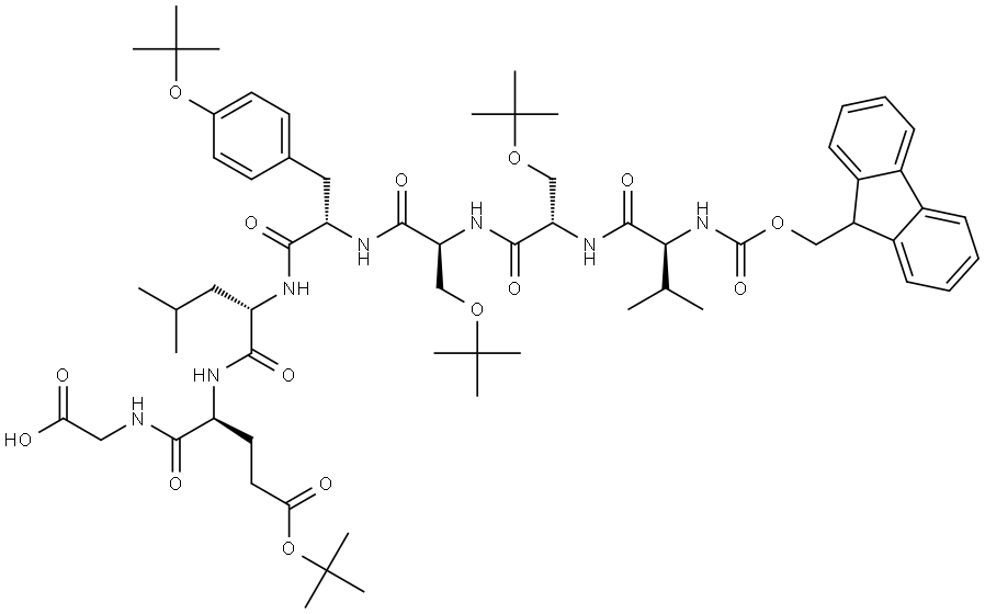 全保护多肽FMOC-V{SER(TBU)}{SER(TBU)}{TYR(TBU)}L{GLU(OTBU)}G, 1962161-05-2, 结构式