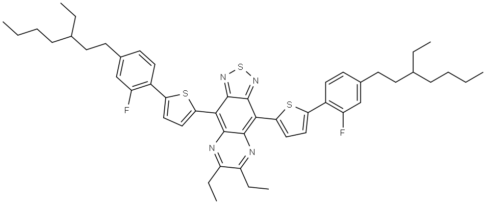6,7-diethyl-4,9-bis(5-(4-(3-ethylheptyl)-2-fluorophenyl)thiophen-2-yl)-[1,2,5]thiadiazolo[3,4-g]quinoxaline,2042309-79-3,结构式