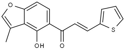 (2E)-1-(4-Hydroxy-3-methyl-5-benzofuranyl)-3-(2-thienyl)-2-propen-1-one 化学構造式