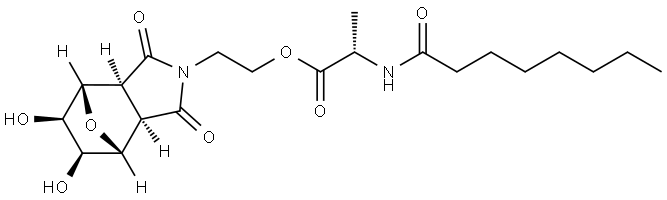 (S)-2-((3AR,4R,5S,6R,7S,7AS)-5,6-二羟基-1,3-二氧代六氢-1H-4,7-环氧异吲哚-2(3H)-基)乙基 2-辛酰胺基丙酸酯 结构式