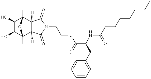 (S)-2-((3aR,4R,5S,6R,7S,7aS)-5,6-dihydroxy-1,3-dioxohexahydro-1H-4,7-epoxyisoindol-2(3H)-yl)ethyl 2-octanamido-3-phenylpropanoate Structure