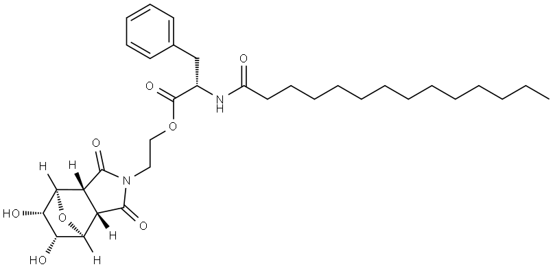 (S)-2-((3AR,4R,5S,6R,7S,7AS)-5,6-二羟基-1,3-二氧代六氢-1H-4,7-环氧异吲哚-2(3H)-基)乙基 3-苯基-2-四十N乙酰胺基丙酸酯 结构式