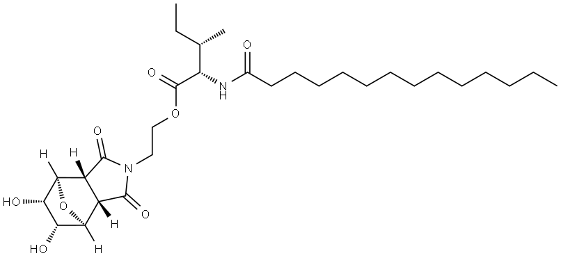 (2S,3S)-2-((3aR,4R,5S,6R,7S,7aS)-5,6-dihydroxy-1,3-dioxohexahydro-1H-4,7-epoxyisoindol-2(3H)-yl)ethyl 3-methyl-2-tetradecanamidopentanoate Struktur