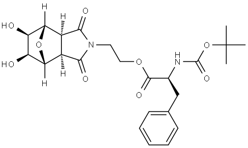 (S)-2-((3aR,4R,5S,6R,7S,7aS)-5,6-dihydroxy-1,3-dioxohexahydro-1H-4,7-epoxyisoindol-2(3H)-yl)ethyl 2-((tert-butoxycarbonyl)amino)-3-phenylpropanoate Struktur