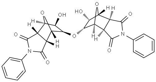 (3aS,3a'S,4R,4'R,5R,5'R,6R,6'R,7S,7aR,7'S,7a'R)-6,6'-oxybis(5-hydroxy-2-phenylhexahydro-1H-4,7-epoxyisoindole-1,3(2H)-dione) Structure