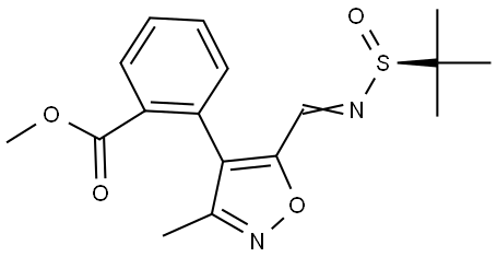 methyl (S)-2-(5-(((tert-butylsulfinyl)imino)methyl)-3-methylisoxazol-4-yl)benzoate 化学構造式