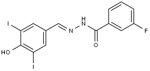 Benzoic acid, 3-fluoro-, (2E)-2-[(4-hydroxy-3,5-diiodophenyl)methylene]hydrazide 化学構造式