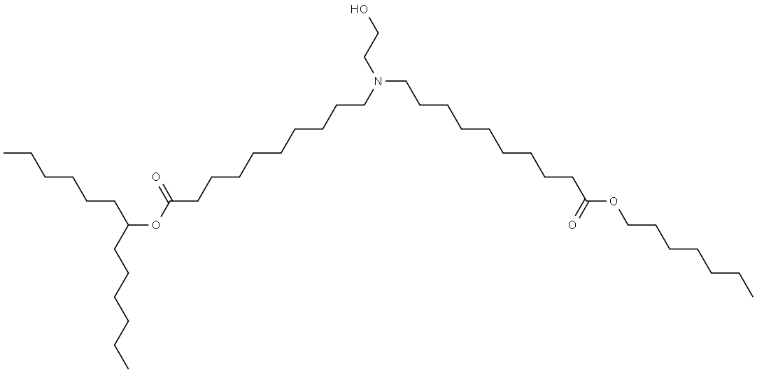 heptyl 10-((2-hydroxyethyl)(10-oxo-10-(tridecan-7-yloxy)decyl)amino)decanoate Structure