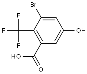 3-Bromo-5-hydroxy-2-(trifluoromethyl)benzoic acid 化学構造式