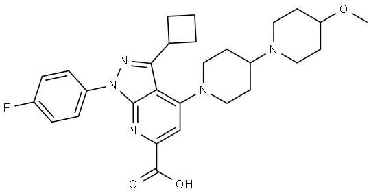 3-cyclobutyl-1-(4-fluorophenyl)-4-(4-methoxy-[1,4'-bipiperidin]-1'-yl)-1H-pyrazolo[3,4-b]pyridine-6-carboxylic acid|