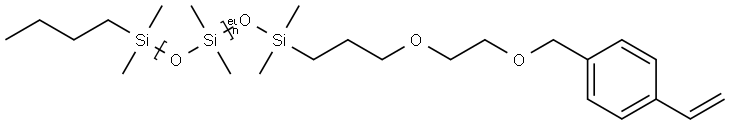 α-(butyldimethylsilyl)-ω-[[[3-[2-[(4-ethenylphenyl)methoxy]ethoxy]propyl]dimethylsilyl]oxy] poly[oxy(dimethylsilylene) Structure