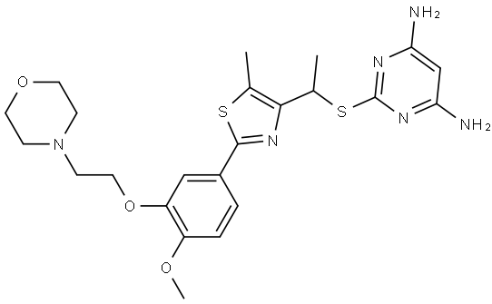 2-[[1-[2-[4-Methoxy-3-(2-morpholinoethoxy)phenyl]-5-methylthiazol-4-yl]ethyl]thio]pyrimidine-4,6-diamine Structure