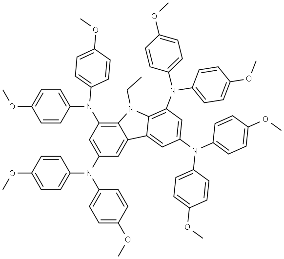 1,3,6,8-tetra(N,N-p-dimethoxyphenylamino)-9-ethylcarbazole Structure