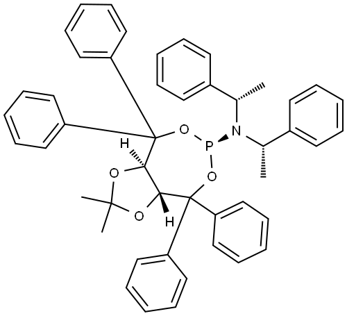 (1R,7R)-4-{(S,S)-[bis(1-phenylethyl)]amino}-9,9-dimethyl-2,2,6,6-tetraphenyl-3,5,8,10-tetraoxa-4-phosphabicyclo[5.3.0]decane Struktur