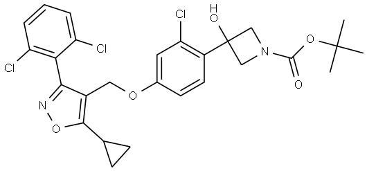 tert-butyl 3-(2-chloro-4-((5-cyclopropyl-3-(2,6-dichlorophenyl)isoxazol-4-yl)methoxy)phenyl)-3-hydroxyazetidine-1-carboxylate 结构式