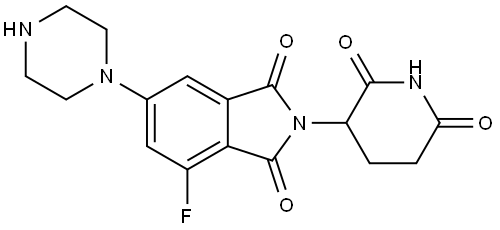 2-(2,6-dioxopiperidin-3-yl)-4-fluoro-6-(piperazin-1-yl)-2,3-dihydro-1H-isoindole-1,3-dione Structure