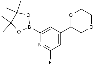 4-(1,4-dioxan-2-yl)-2-fluoro-6-(4,4,5,5-tetramethyl-1,3,2-dioxaborolan-2-yl)pyridine Struktur