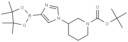 tert-butyl 3-(4-(4,4,5,5-tetramethyl-1,3,2-dioxaborolan-2-yl)-1H-imidazol-1-yl)piperidine-1-carboxylate Struktur