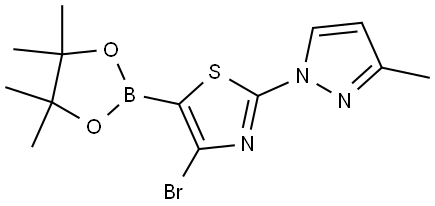4-Bromo-2-(3-methyl-1H-pyrazol-1-yl)thiazole-5-boronic acid pinacol ester 化学構造式