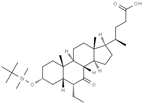 Cholan-24-oic acid, 3-[[(1,1-dimethylethyl)dimethylsilyl]oxy]-6-ethyl-7-oxo-, (3α,5β,6α)- 结构式