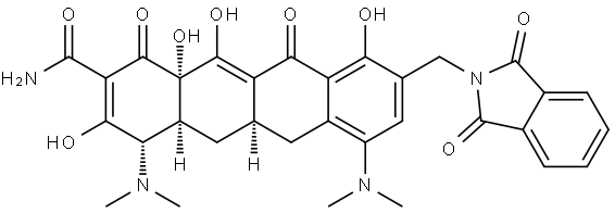 (4S,4aS,5aR,12aS)-4,7-bis(dimethylamino)-9-((1,3-dioxoisoindolin-2-yl)methyl)-3,10,12,12a-tetrahydroxy-1,11-dioxo-1,4,4a,5,5a,6,11,12a-octahydrotetracene-2-carboxamide Struktur