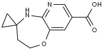 2',3'-dihydro-5'H-spiro[cyclopropane-1,4'-pyrido[3,2-b][1,4]oxazepine]-8'-carboxylic acid 化学構造式