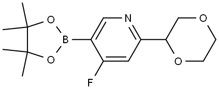 2-(1,4-dioxan-2-yl)-4-fluoro-5-(4,4,5,5-tetramethyl-1,3,2-dioxaborolan-2-yl)pyridine Struktur