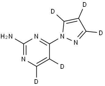 4-(1H-pyrazol-1-yl-d3)pyrimidin-5,6-d2-2-amine 化学構造式