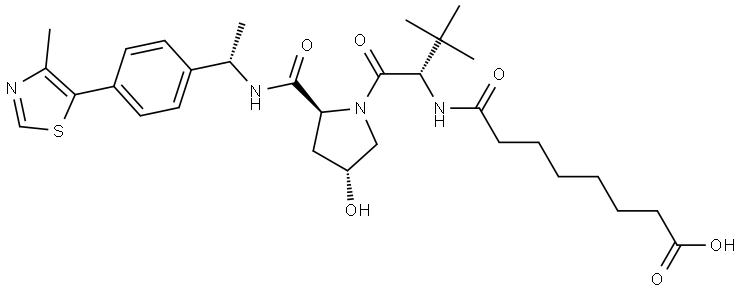 8-(((S)-1-((2S,4R)-4-hydroxy-2-(((S)-1-(4-(4-methylthiazol-5-yl)phenyl)ethyl)carbamoyl)pyrrolidin-1-yl)-3,3-dimethyl-1-oxobutan-2-yl)amino)-8-oxooctanoic acid Structure