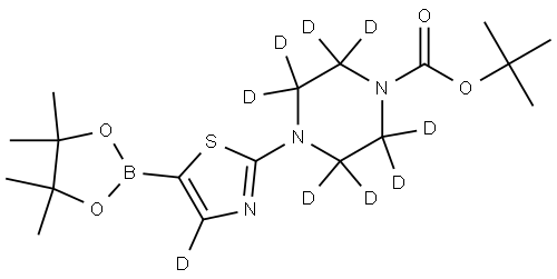 tert-butyl 4-(5-(4,4,5,5-tetramethyl-1,3,2-dioxaborolan-2-yl)thiazol-2-yl-4-d)piperazine-1-carboxylate-2,2,3,3,5,5,6,6-d8 Structure