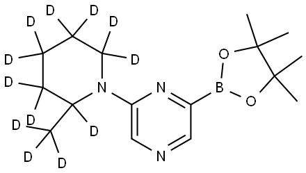 2-(2-(methyl-d3)piperidin-1-yl-2,3,3,4,4,5,5,6,6-d9)-6-(4,4,5,5-tetramethyl-1,3,2-dioxaborolan-2-yl)pyrazine 化学構造式