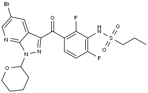 N-(3-(5-bromo-1-(tetrahydro-2H-pyran-2-yl)-1H-pyrazolo[3,4-b]pyridine-3-carbonyl)-2,6-difluorophenyl)propane-1-sulfonamide Struktur
